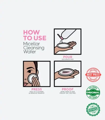 Cotton pad soaked with Garnier Micellar Water removing makeup gently