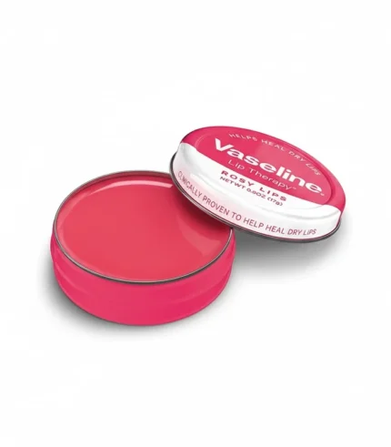 Vaseline Lip Therapy Rosy Lips 20gm tin open showing pink tinted balm